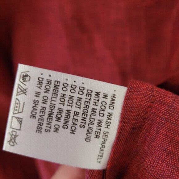 FABINDIA Shirt Mens Size 46 Red Henley Lightweight 100% Linen Short Sleeve Beach - Picture 3 of 6